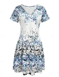 Outlet Women's Mini Dress T Shirt Dress Tee Dress Sundress A Line Dress Vacation Casual Boho Going out Beach Regular Fit Floral Graphic Short Sleeve V Neck Summer Spring Women Vacation Dresses