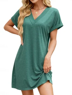 Best Women's Mini Dress T Shirt Dress Tee Dress A Line Dress Solid Color Athletic Dress Casual Vacation Daily Regular Fit Plain Sleeveless V Neck Black Pink Blue Dark Green Summer Women T Shirt Dresses