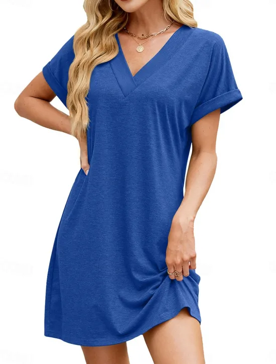 Best Women's Mini Dress T Shirt Dress Tee Dress A Line Dress Solid Color Athletic Dress Casual Vacation Daily Regular Fit Plain Sleeveless V Neck Black Pink Blue Dark Green Summer Women T Shirt Dresses