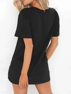 Hot Women's Mini Dress T Shirt Dress Tee Dress Summer Dress Casual Daily Regular Fit Plain Short Sleeve V Neck Black White Brown Green Summer Women T Shirt Dresses