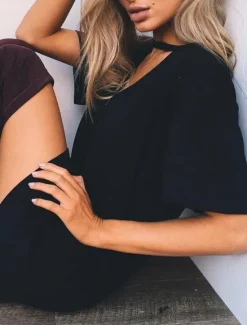 Hot Women's Mini Dress T Shirt Dress Tee Dress Summer Dress Casual Daily Regular Fit Plain Short Sleeve V Neck Black White Brown Green Summer Women T Shirt Dresses