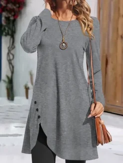 Sale Women's Mini Dress T Shirt Dress Tee Dress Casual Daily Regular Fit Plain Long Sleeve Crew Neck Black Red Green Gray Spring Fall Women Casual Dress|T Shirt Dresses