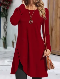 Sale Women's Mini Dress T Shirt Dress Tee Dress Casual Daily Regular Fit Plain Long Sleeve Crew Neck Black Red Green Gray Spring Fall Women Casual Dress|T Shirt Dresses