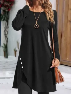 Sale Women's Mini Dress T Shirt Dress Tee Dress Casual Daily Regular Fit Plain Long Sleeve Crew Neck Black Red Green Gray Spring Fall Women Casual Dress|T Shirt Dresses