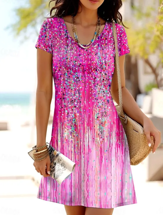 Sale Women's Mini Dress T Shirt Dress Tee Dress A Line Dress Summer Dress Casual Daily Regular Fit Ombre Graphic Short Sleeve Crewneck Yellow Pink Blue Summer Spring Women T Shirt Dresses