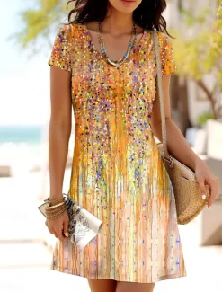 Sale Women's Mini Dress T Shirt Dress Tee Dress A Line Dress Summer Dress Casual Daily Regular Fit Ombre Graphic Short Sleeve Crewneck Yellow Pink Blue Summer Spring Women T Shirt Dresses