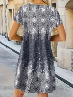 Best Women's Mini Dress T Shirt Dress Tee Dress A Line Dress Casual Daily Regular Fit Graphic Short Sleeve V Neck Summer Spring Women T Shirt Dresses