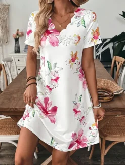 Discount Women's Mini Dress T Shirt Dress Tee Dress A Line Dress Summer Dress Casual Daily Regular Fit Floral Graphic Short Sleeve V Neck Summer Women Casual Dress|T Shirt Dresses