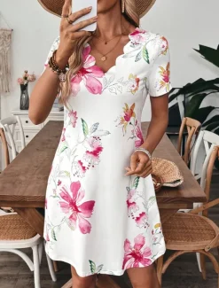 Discount Women's Mini Dress T Shirt Dress Tee Dress A Line Dress Summer Dress Casual Daily Regular Fit Floral Graphic Short Sleeve V Neck Summer Women Casual Dress|T Shirt Dresses