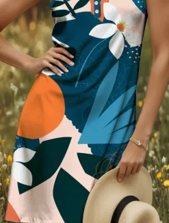 Outlet Women's Mini Dress T Shirt Dress Tee Dress Summer Dress Casual Daily Holiday Regular Fit Floral Graphic Geometric Sleeveless V Neck Yellow Red Blue Purple Summer Women Sundresses