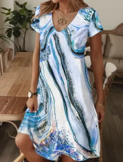 Clearance Women's Mini Dress T Shirt Dress Tee Dress Sundress A Line Dress Elegant Vintage Stylish Vacation Birthday Casual Regular Fit Ombre Graphic Short Sleeve V Neck Pink Blue Orange Summer Women Vacation Dresses