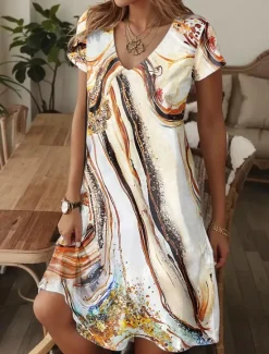 Clearance Women's Mini Dress T Shirt Dress Tee Dress Sundress A Line Dress Elegant Vintage Stylish Vacation Birthday Casual Regular Fit Ombre Graphic Short Sleeve V Neck Pink Blue Orange Summer Women Vacation Dresses