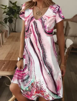 Clearance Women's Mini Dress T Shirt Dress Tee Dress Sundress A Line Dress Elegant Vintage Stylish Vacation Birthday Casual Regular Fit Ombre Graphic Short Sleeve V Neck Pink Blue Orange Summer Women Vacation Dresses