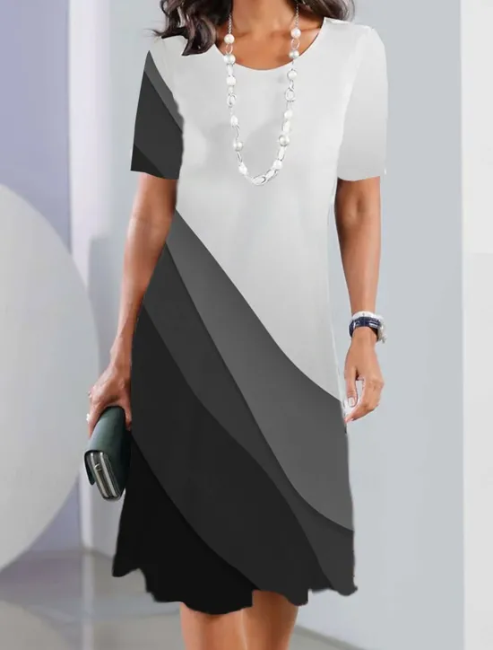 Online Women's Mini Dress T Shirt Dress Tee Dress Sundress Summer Dress Print Dress Fashion Streetwear Modern Outdoor Daily Going out Regular Fit Geometric Color Block Short Sleeve Crew Neck Black And White Women Casual Dress