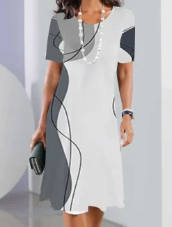 Online Women's Mini Dress T Shirt Dress Tee Dress Sundress Summer Dress Print Dress Fashion Streetwear Modern Outdoor Daily Going out Regular Fit Geometric Color Block Short Sleeve Crew Neck Black And White Women Casual Dress