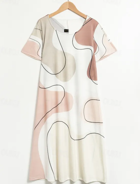 Online Women's Mini Dress T Shirt Dress Tee Dress Sundress Summer Dress Print Dress Fashion Streetwear Modern Outdoor Daily Going out Regular Fit Geometric Color Block Short Sleeve Crew Neck Black And White Women Casual Dress