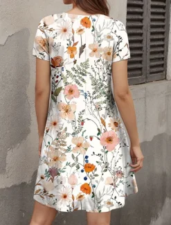 New Women's Mini Dress T Shirt Dress Tee Dress Sundress Summer Dress Vacation Casual Beach Daily Going out Regular Fit Floral Graphic Short Sleeve V Neck Pink Blue Orange Green Summer Women Casual Dress