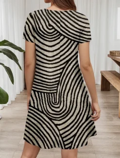 Discount Women's Mini Dress T Shirt Dress Tee Dress A Line Dress Summer Dress Vacation Casual Daily Regular Fit Graphic Geometric Stripe Short Sleeve Crew Neck Summer Spring Women T Shirt Dresses