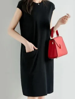 Discount Women's Mini Dress T Shirt Dress Tee Dress Shift Dress Summer Dress Casual Daily Regular Fit Solid Color Sleeveless Crew Neck Black Khaki Summer Women Sundresses