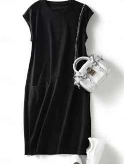 Discount Women's Mini Dress T Shirt Dress Tee Dress Shift Dress Summer Dress Casual Daily Regular Fit Solid Color Sleeveless Crew Neck Black Khaki Summer Women Sundresses