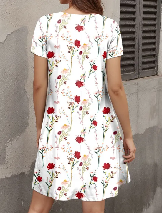 Sale Women's Mini Dress T Shirt Dress Tee Dress A Line Dress Summer Dress Casual Daily Regular Fit Floral Graphic Short Sleeve Crewneck Red Blue Purple Summer Spring Women T Shirt Dresses