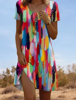 Outlet Women's Mini Dress T Shirt Dress Tee Dress A Line Dress Summer Dress Elegant Stylish Casual Daily Regular Fit Graphic Geometric Short Sleeve Crew Neck Summer Spring Women T Shirt Dresses