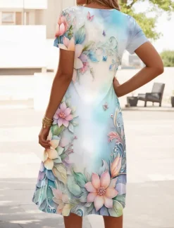 Outlet Women's Mini Dress T Shirt Dress Tee Dress Sundress A Line Dress Vacation Casual Beach Going out Beach Floral Graphic Short Sleeve V Neck Light Green Light Brown Purple Lilac Summer Women Casual Dress