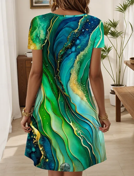 Women's Mini Dress T Shirt Dress Tee Dress A Line Dress Summer Dress Casual Daily Regular Fit Graphic Geometric Short Sleeve Crewneck Red Blue Dark Green Purple Summer Spring Women Casual Dress