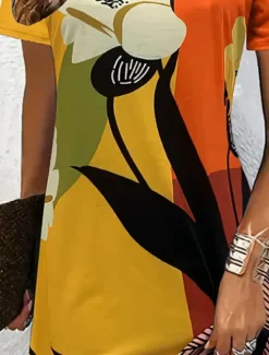 Best Women's Mini Dress T Shirt Dress Tee Dress Sundress Summer Dress Vacation Casual Beach Daily Going out Regular Fit Floral Graphic Geometric Short Sleeve V Neck Yellow Blue Purple Orange Summer Women Sundresses