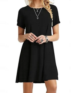 Discount Women's Mini Dress T Shirt Dress Tee Dress Solid Color Vacation Casual Daily Regular Fit Graphic Short Sleeve Notched Neck Black Pink Army Green Gray Summer Women Casual Dress|T Shirt Dresses