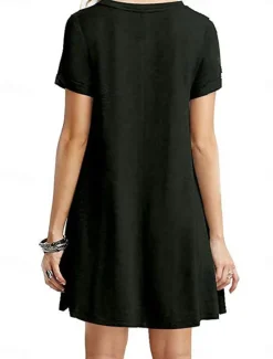 Discount Women's Mini Dress T Shirt Dress Tee Dress Solid Color Vacation Casual Daily Regular Fit Graphic Short Sleeve Notched Neck Black Pink Army Green Gray Summer Women Casual Dress|T Shirt Dresses