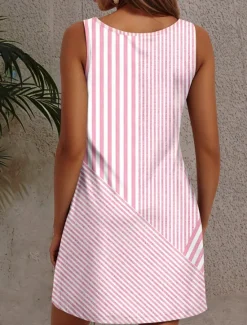 Outlet Women's Mini Dress T Shirt Dress Tee Dress Summer Dress Casual Daily Holiday Regular Fit Graphic Geometric Striped Sleeveless V Neck Pink Blue Green Gray Summer Women Sundresses