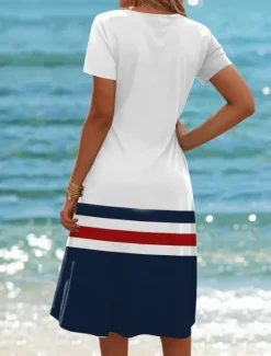 Women's Mini Dress T Shirt Dress Tee Dress Shift Dress Formal Vacation Daily Regular Fit Graphic Stripe Sea Short Sleeve Crewneck Summer Spring Women T Shirt Dresses|Vacation Dresses