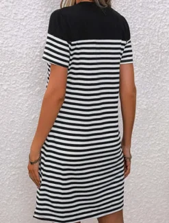 Clearance Women's Mini Dress T Shirt Dress Tee Dress Stylish Casual Vacation Daily Regular Fit Stripe Short Sleeve Crew Neck Summer Women T Shirt Dresses