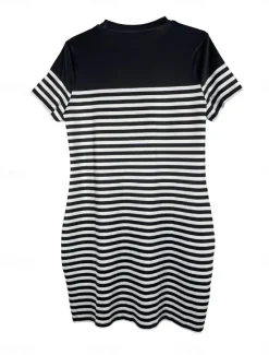 Clearance Women's Mini Dress T Shirt Dress Tee Dress Stylish Casual Vacation Daily Regular Fit Stripe Short Sleeve Crew Neck Summer Women T Shirt Dresses