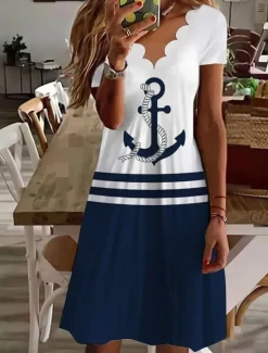 Outlet Women's Mini Dress T Shirt Dress Tee Dress A Line Dress Summer Dress Casual Daily Regular Fit Graphic Geometric Short Sleeve V Neck Summer Women T Shirt Dresses