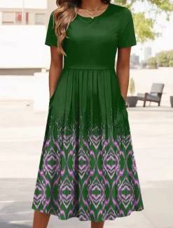 New Women's Mini Dress T Shirt Dress Tee Dress A Line Dress Summer Dress Vacation Casual Daily Regular Fit Graphic Geometric Short Sleeve Crew Neck Navy Blue Purple Green Summer Women Casual Dress|T Shirt Dresses
