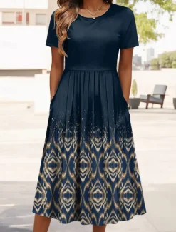 New Women's Mini Dress T Shirt Dress Tee Dress A Line Dress Summer Dress Vacation Casual Daily Regular Fit Graphic Geometric Short Sleeve Crew Neck Navy Blue Purple Green Summer Women Casual Dress|T Shirt Dresses