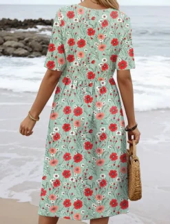 Outlet Women's Mini Dress T Shirt Dress Tee Dress A Line Dress Summer Dress Vacation Casual Daily Regular Fit Floral Graphic Short Sleeve Crew Neck Blue Purple Green Summer Women T Shirt Dresses