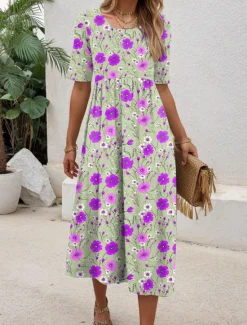 Outlet Women's Mini Dress T Shirt Dress Tee Dress A Line Dress Summer Dress Vacation Casual Daily Regular Fit Floral Graphic Short Sleeve Crew Neck Blue Purple Green Summer Women T Shirt Dresses