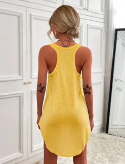 Clearance Women's Mini Dress T Shirt Dress Tee Dress Shift Dress Slip Dress Casual Vacation Casual Daily Regular Fit Graphic Sleeveless U Neck Magenta Black White Yellow Summer Women Sundresses
