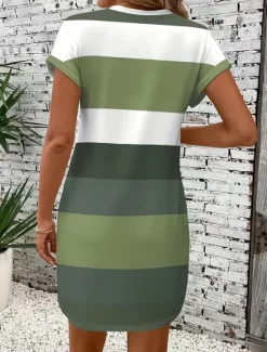 Sale Women's Mini Dress T Shirt Dress Tee Dress Shift Dress Casual Outdoor Daily Holiday Regular Fit Stripe Short Sleeve Crew Neck Orange Summer Women T Shirt Dresses