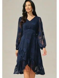 Discount Women's Mini Dress Vintage Dress Casual Dress Vintage Casual Formal Formal Christmas Party Regular Fit Long Sleeve V Neck Fall Winter Women Chiffon Dresses|Work Dresses
