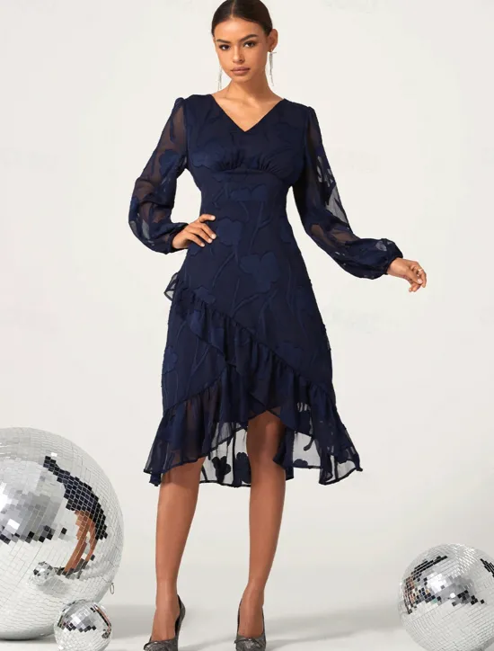 Discount Women's Mini Dress Vintage Dress Casual Dress Vintage Casual Formal Formal Christmas Party Regular Fit Long Sleeve V Neck Fall Winter Women Chiffon Dresses|Work Dresses