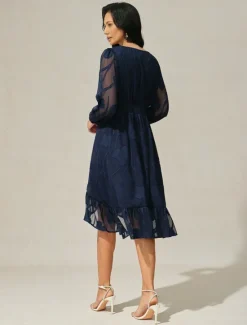 Discount Women's Mini Dress Vintage Dress Casual Dress Vintage Casual Formal Formal Christmas Party Regular Fit Long Sleeve V Neck Fall Winter Women Chiffon Dresses|Work Dresses