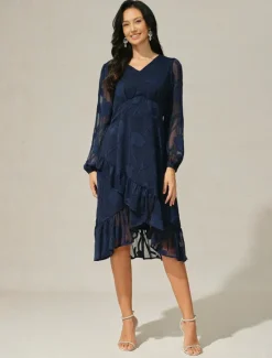 Discount Women's Mini Dress Vintage Dress Casual Dress Vintage Casual Formal Formal Christmas Party Regular Fit Long Sleeve V Neck Fall Winter Women Chiffon Dresses|Work Dresses