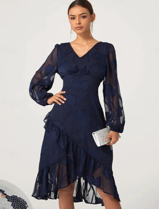 Discount Women's Mini Dress Vintage Dress Casual Dress Vintage Casual Formal Formal Christmas Party Regular Fit Long Sleeve V Neck Fall Winter Women Chiffon Dresses|Work Dresses