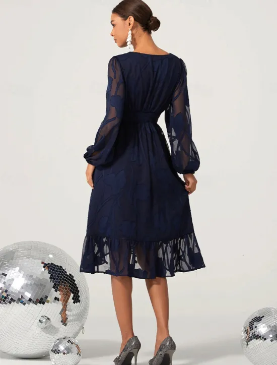 Discount Women's Mini Dress Vintage Dress Casual Dress Vintage Casual Formal Formal Christmas Party Regular Fit Long Sleeve V Neck Fall Winter Women Chiffon Dresses|Work Dresses
