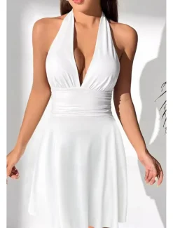 Outlet Women's Mini Dress White Dress Graduation Dress Fashion Outdoor Birthday Graduation Regular Fit Plain Sleeveless Halter Neck Black White Red Summer Women White Dresses