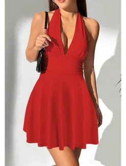 Outlet Women's Mini Dress White Dress Graduation Dress Fashion Outdoor Birthday Graduation Regular Fit Plain Sleeveless Halter Neck Black White Red Summer Women White Dresses